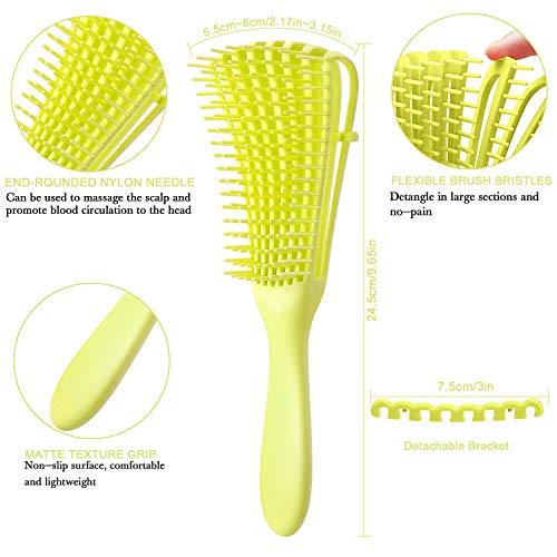 BOAO 2 Pieces Detangling Brush for Afro America/African Hair Textured 3a to 4c Kinky Wavy/Curly/Coily/Wet/Dry/Oil/Thick/Long Hair, Knots Detangler Easy to Clean (Lemon Green, Black) - Image 2