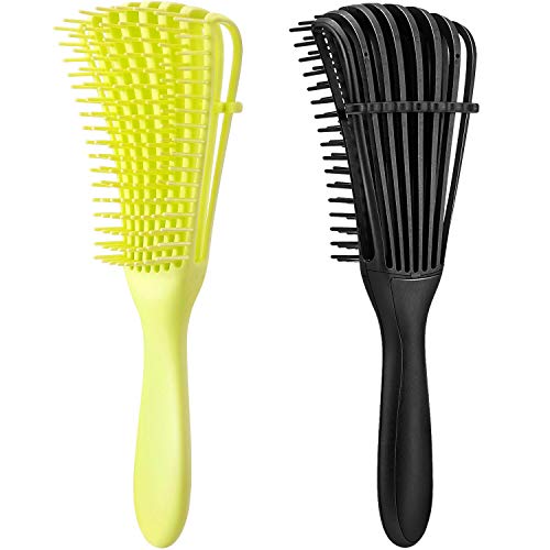 BOAO 2 Pieces Detangling Brush for Afro America/African Hair Textured 3a to 4c Kinky Wavy/Curly/Coily/Wet/Dry/Oil/Thick/Long Hair, Knots Detangler Easy to Clean (Lemon Green, Black) - Image 1