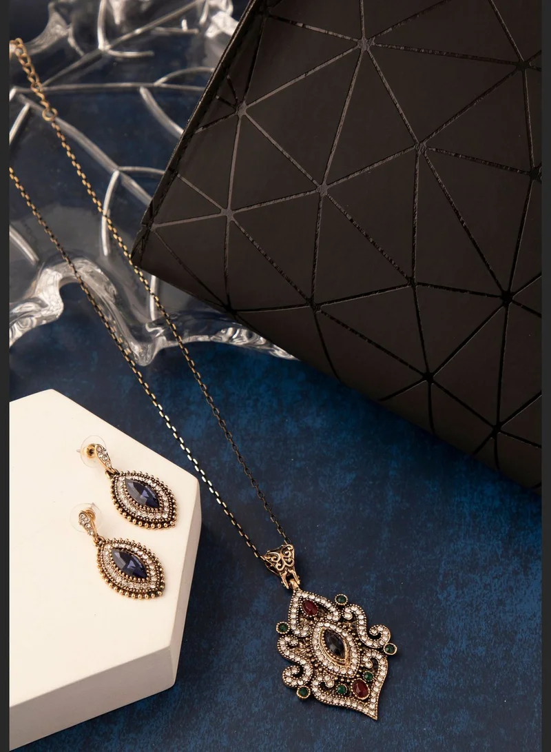 SOHI Silver Plated Designer Stone Necklace and Earring Set
