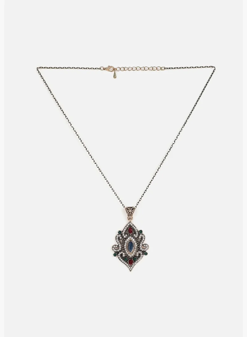 SOHI Silver Plated Designer Stone Necklace and Earring Set