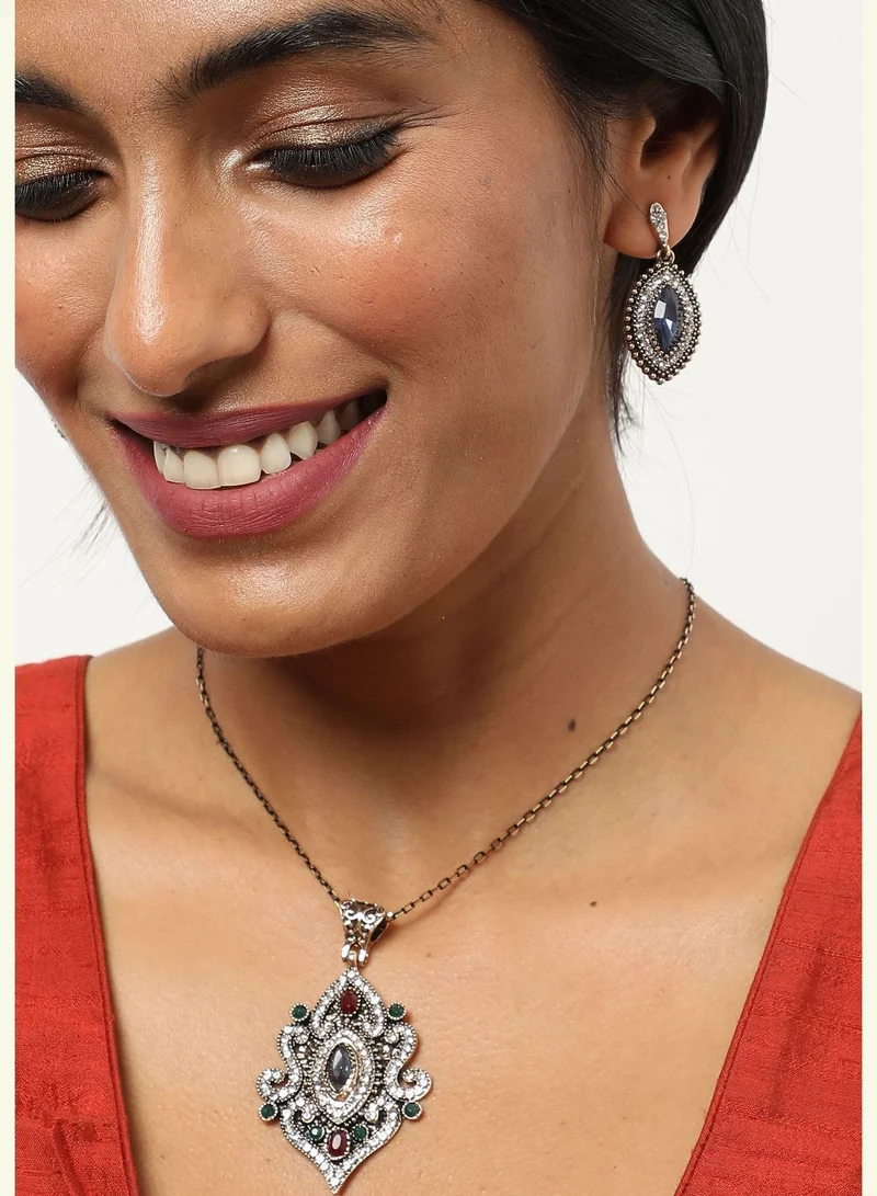 SOHI Silver Plated Designer Stone Necklace and Earring Set