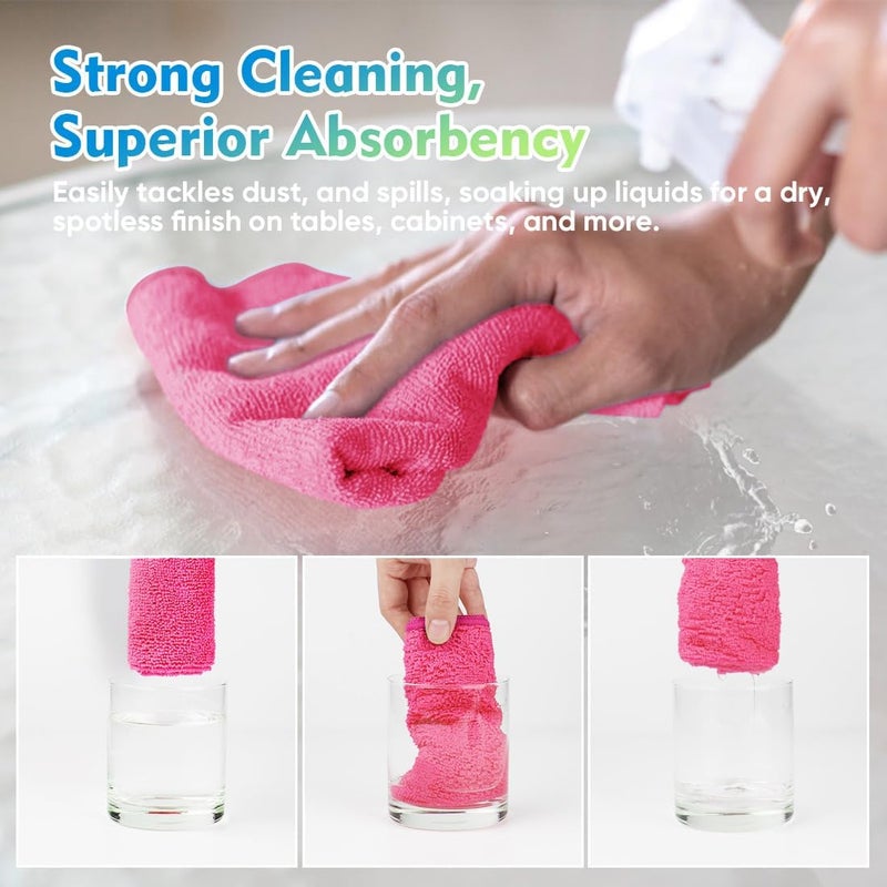 HOMEXCEL Pink Microfiber Cleaning Cloths 12 Pack, 12.5 x 12.5 inch Microfiber Towel for Cars, Ultra Absorbent Car Washing Cloth, Lint Free Streak Free Cleaning Rags for Car, Kitchen, and Window - Image 5