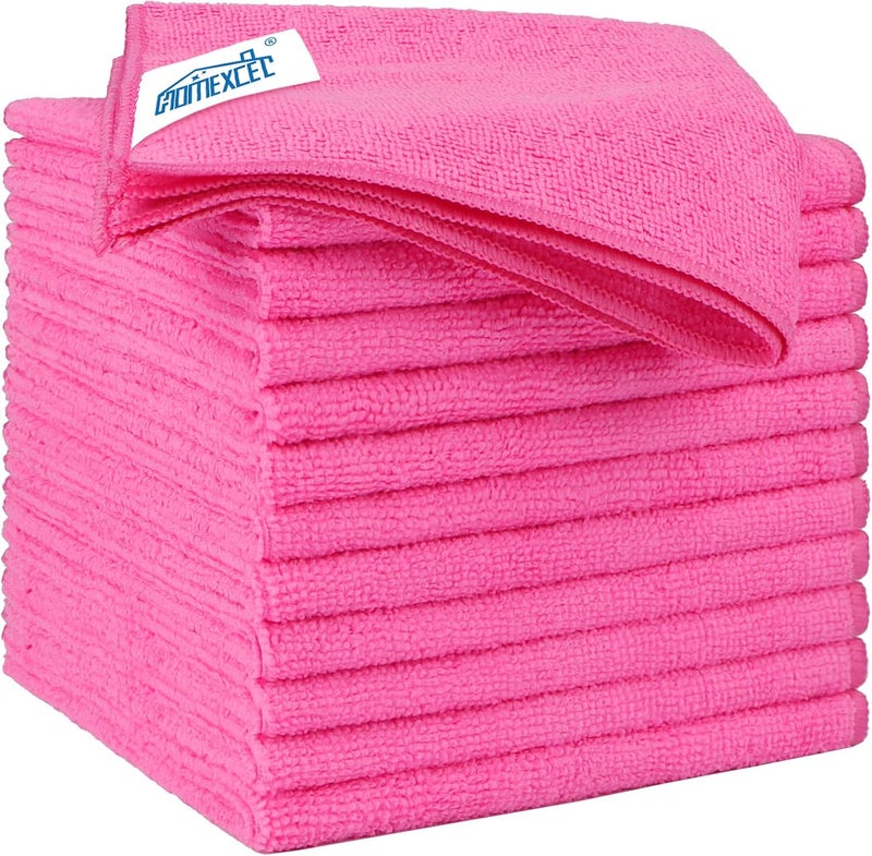 HOMEXCEL Pink Microfiber Cleaning Cloths 12 Pack, 12.5 x 12.5 inch Microfiber Towel for Cars, Ultra Absorbent Car Washing Cloth, Lint Free Streak Free Cleaning Rags for Car, Kitchen, and Window - Image 1