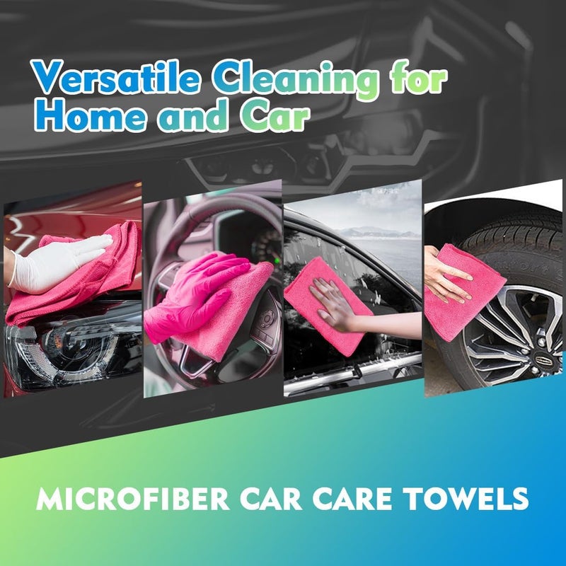 HOMEXCEL Pink Microfiber Cleaning Cloths 12 Pack, 12.5 x 12.5 inch Microfiber Towel for Cars, Ultra Absorbent Car Washing Cloth, Lint Free Streak Free Cleaning Rags for Car, Kitchen, and Window - Image 4
