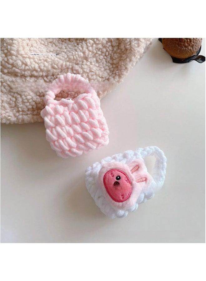 Pink Cute Cyber Red Bear Lion Wake Flower Plush Hand-woven Drop-resistant Headphone Bag Bluetooth Protective Cover Finished Product-Color:Panda With Hairpin - Image 4