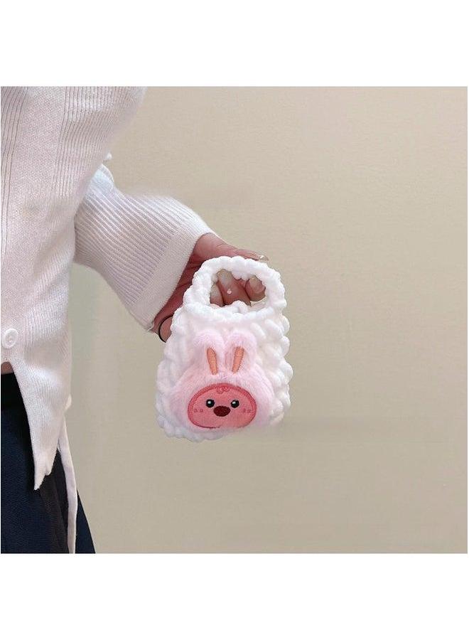 Pink Cute Cyber Red Bear Lion Wake Flower Plush Hand-woven Drop-resistant Headphone Bag Bluetooth Protective Cover Finished Product-Color:Panda With Hairpin - Image 3
