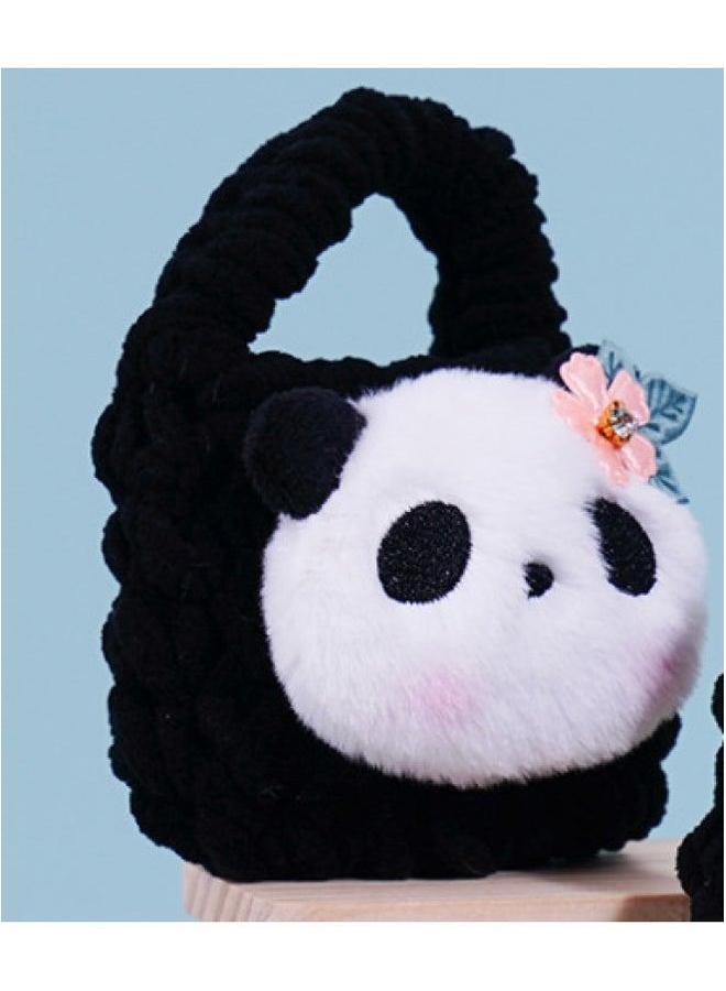 Pink Cute Cyber Red Bear Lion Wake Flower Plush Hand-woven Drop-resistant Headphone Bag Bluetooth Protective Cover Finished Product-Color:Panda With Hairpin - Image 1