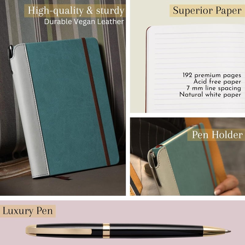 SETTINI ® Lined Journal - Sleek Teal Journal for Writing Gift Set - Hardcover Vegan Leather, Includes Luxury Pen in a Unique Pen Holder, 192 Pages, 6 x 8.5 inches, Christmas Gifts - Image 3