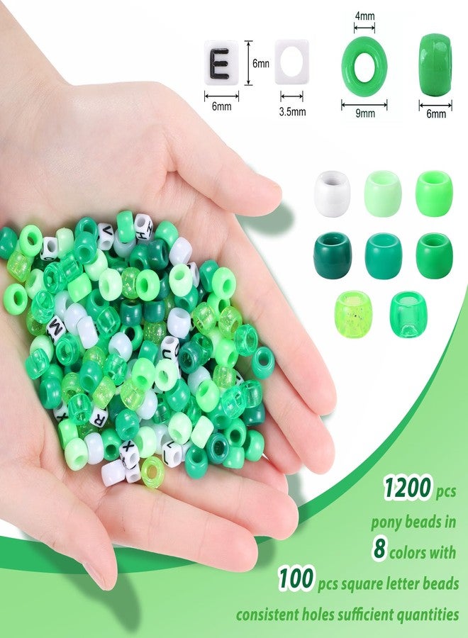 Funtopia Green Beads, St Patricks Day Beads, 1200 Pcs Pony Beads Bulk and Letter Beads, Kandi Beads Hair Beads for Girls Adults, Plastic Beads for Bracelets Jewelry Making St. Patrick's Decoration DIY Crafts - Image 4
