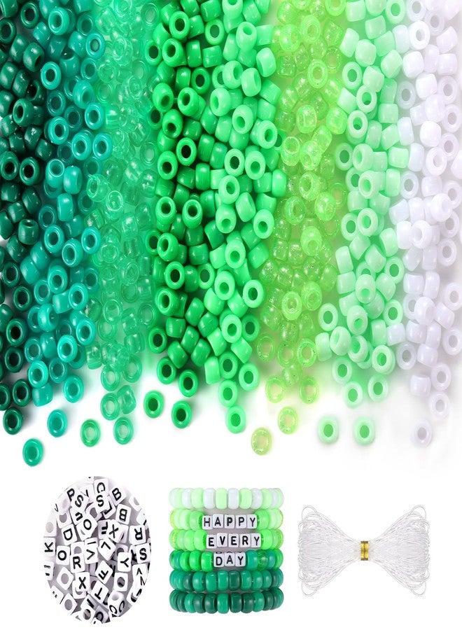 Funtopia Green Beads, St Patricks Day Beads, 1200 Pcs Pony Beads Bulk and Letter Beads, Kandi Beads Hair Beads for Girls Adults, Plastic Beads for Bracelets Jewelry Making St. Patrick's Decoration DIY Crafts - Image 1