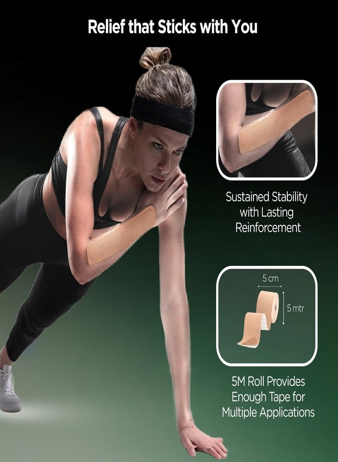 Dr Trust USA Kinesiology Tape For Sports Injury, Muscles Pain Relief, Waterproof Athletic Ktape For Arms, Knee, Shoulder, Legs, Ankle, Adhesive Compression Bandage 5 m X 5 cm (Beige) - Image 3