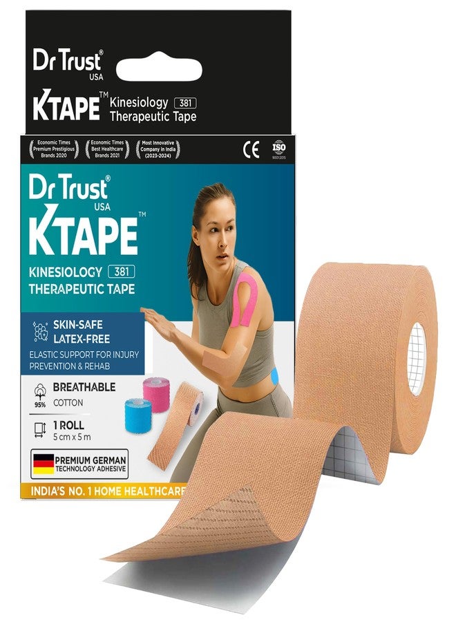 Dr Trust USA Kinesiology Tape For Sports Injury, Muscles Pain Relief, Waterproof Athletic Ktape For Arms, Knee, Shoulder, Legs, Ankle, Adhesive Compression Bandage 5 m X 5 cm (Beige) - Image 1