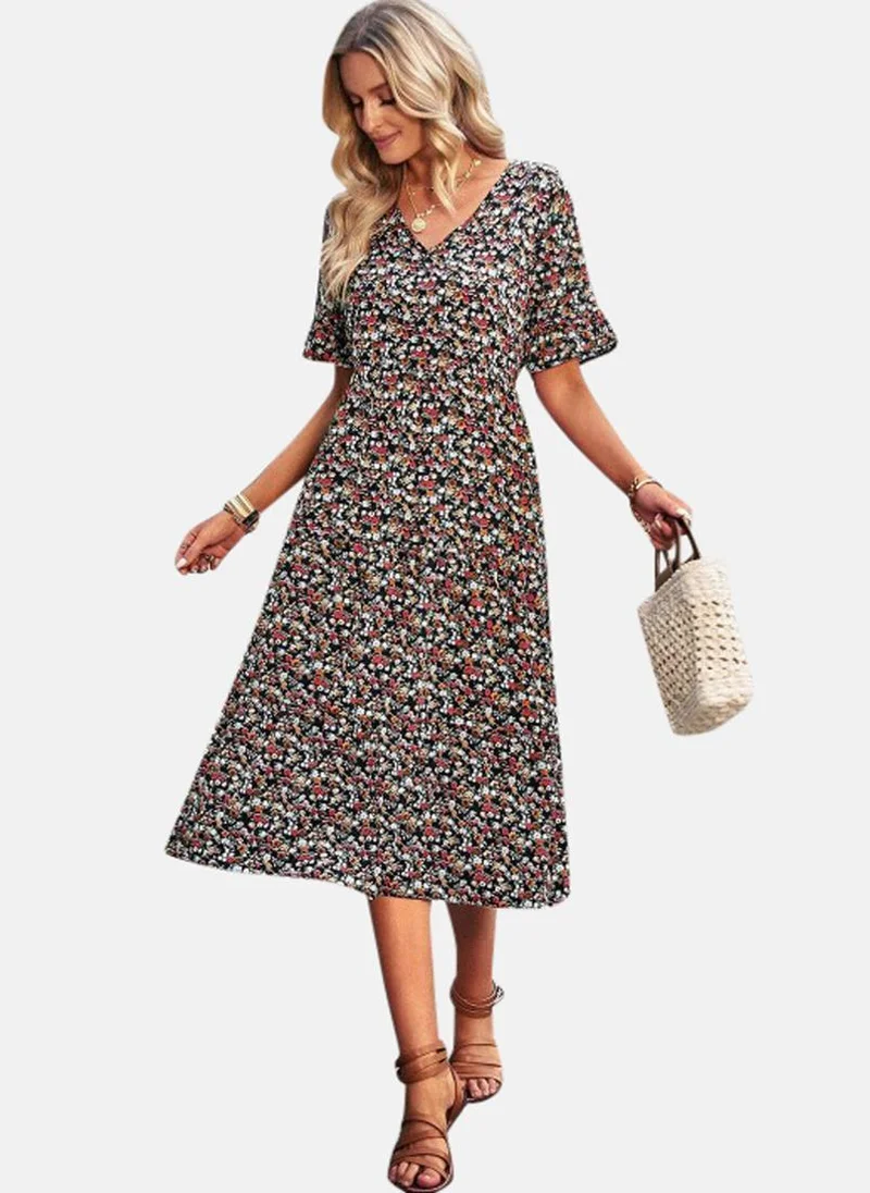 YUNIQEE Multicoloured Printed A-Line Midi Dress