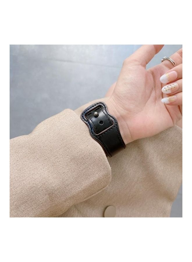 NIBEMINENT 8 Shape Buckle Retro Leather Replacement Strap Watchband For Apple Watch Series 7 45mm/6 & SE 5 4 44mm/3 2 1 42mm Light Brown - Image 4