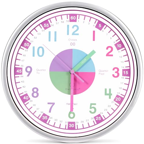 OWLCONIC Telling Time Teaching Clock for Kids - Analog for Bedrooms, Playroom, Homeschool Decor, School Classroom Learning, Educational for Learning to Tell Time - Image 1