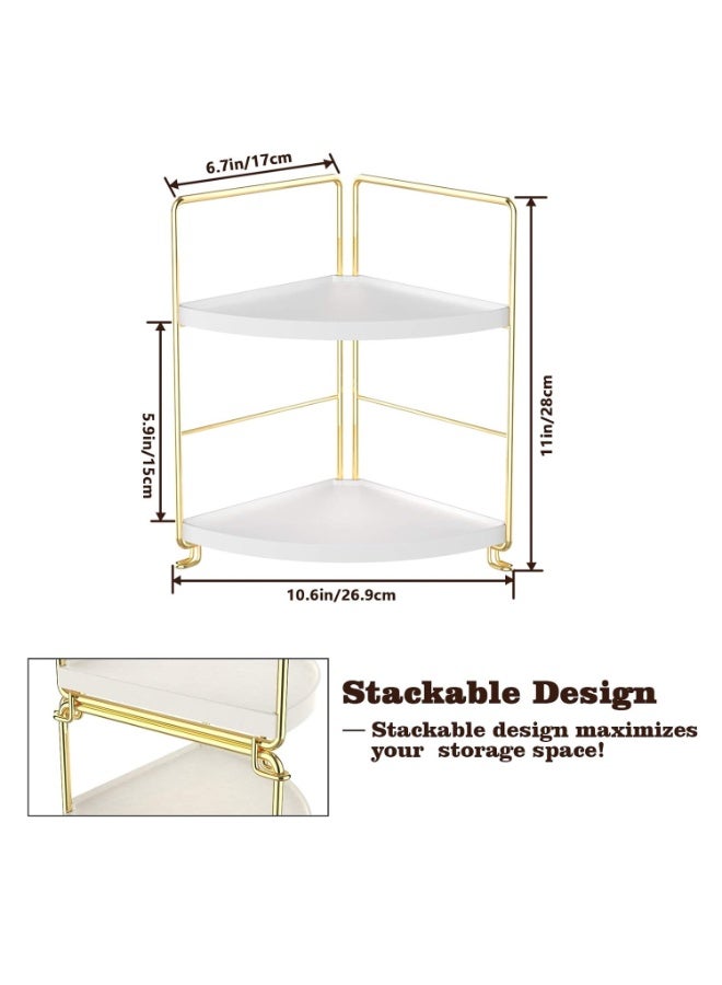 Lacoz 2-Tier Corner Countertop Storage Shelf Organizer with Metal Frame Stackable Multi-Purpose Corner Rack for Kitchen, Bathroom, Living Room & Office - Image 3