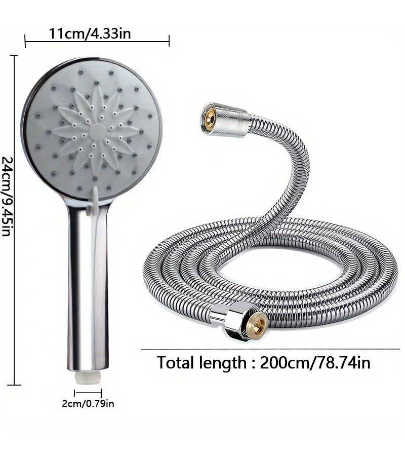 Silvery Shower Head Set With 78.74 Inch Hose Lotus Spray Gun Sprinkler Combo - Image 3