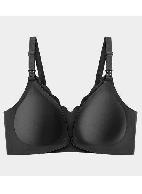 Comfy Solid Color Thin Cup Front Button Nursing Bra Black
