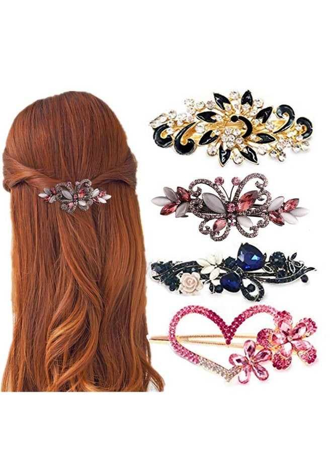 Kiddale 4 Packs Heart Shaped Crystal Butterfly Flower Vintage Hair Barrettes Peacock Rhinestones French Hair Clip Bridal Wedding Formal Event Jewelry Accessory For Women Girls - Image 1