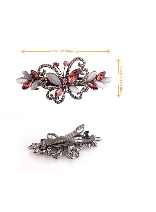 Kiddale 4 Packs Heart Shaped Crystal Butterfly Flower Vintage Hair Barrettes Peacock Rhinestones French Hair Clip Bridal Wedding Formal Event Jewelry Accessory For Women Girls - Image 4