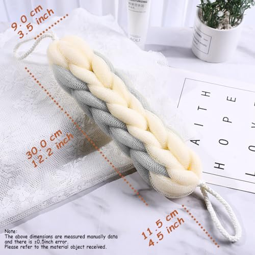 AARAINBOW 2 Packs Upgraded Long Stretch Back Sponge with Rope Handles Back Scrubber Bath Shower Mesh Sponge Exfoliating Body Scrub Stretch Braided Loofah for Men Women Loofah Rope (2 Gray) - Image 3