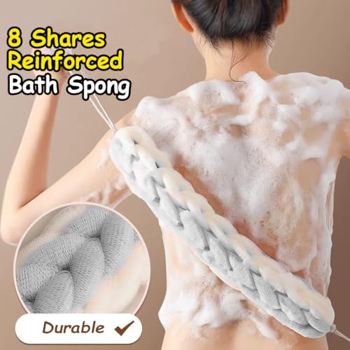 AARAINBOW 2 Packs Upgraded Long Stretch Back Sponge with Rope Handles Back Scrubber Bath Shower Mesh Sponge Exfoliating Body Scrub Stretch Braided Loofah for Men Women Loofah Rope (2 Gray) - Image 2