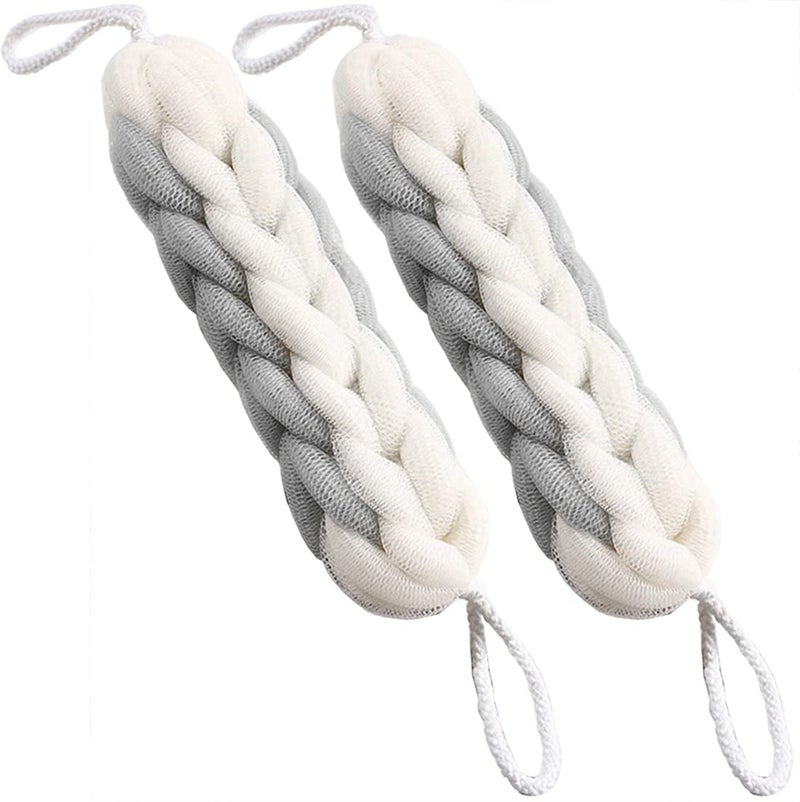 AARAINBOW 2 Packs Upgraded Long Stretch Back Sponge with Rope Handles Back Scrubber Bath Shower Mesh Sponge Exfoliating Body Scrub Stretch Braided Loofah for Men Women Loofah Rope (2 Gray) - Image 1