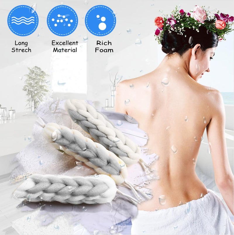 AARAINBOW 2 Packs Upgraded Long Stretch Back Sponge with Rope Handles Back Scrubber Bath Shower Mesh Sponge Exfoliating Body Scrub Stretch Braided Loofah for Men Women Loofah Rope (2 Gray) - Image 4