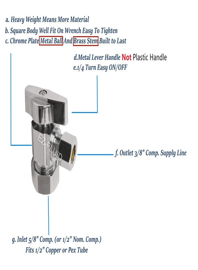 EZ-FLUID (1) صمام إيقاف زاوية EZ-Fluid عالي التحمل مقاس 1/2 بوصة (5/8 بوصة OD Comp) × 3/8 بوصة OD Comp، ومقبض 1/4 دورة، وصمام كروي لإغلاق المياه من الكروم والنحاس لأنابيب المياه والحمام والمطبخ - Image 2