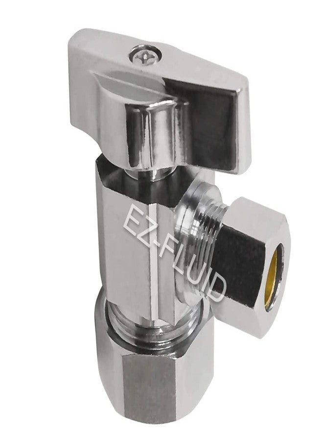 EZ-FLUID (1) صمام إيقاف زاوية EZ-Fluid عالي التحمل مقاس 1/2 بوصة (5/8 بوصة OD Comp) × 3/8 بوصة OD Comp، ومقبض 1/4 دورة، وصمام كروي لإغلاق المياه من الكروم والنحاس لأنابيب المياه والحمام والمطبخ - Image 1