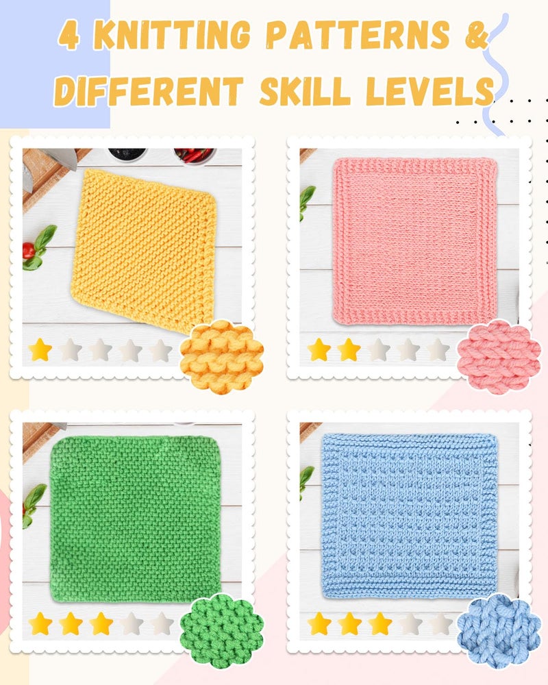 Aeelike Knitting Kit for Beginners, Complete Beginner Crochet Kit Easy Including Knitting Needles Set Cotton Yarn, Learn to Knit Dishcloth with Step-by-Step Instructions, Colorful - Image 5