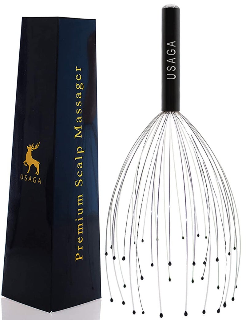 USAGA 36 أصابع جهاز تدليك الرأس جهاز خدش الرأس، هدايا للتخزين للاسترخاء للجسم والرأس (أسود) - Image 1