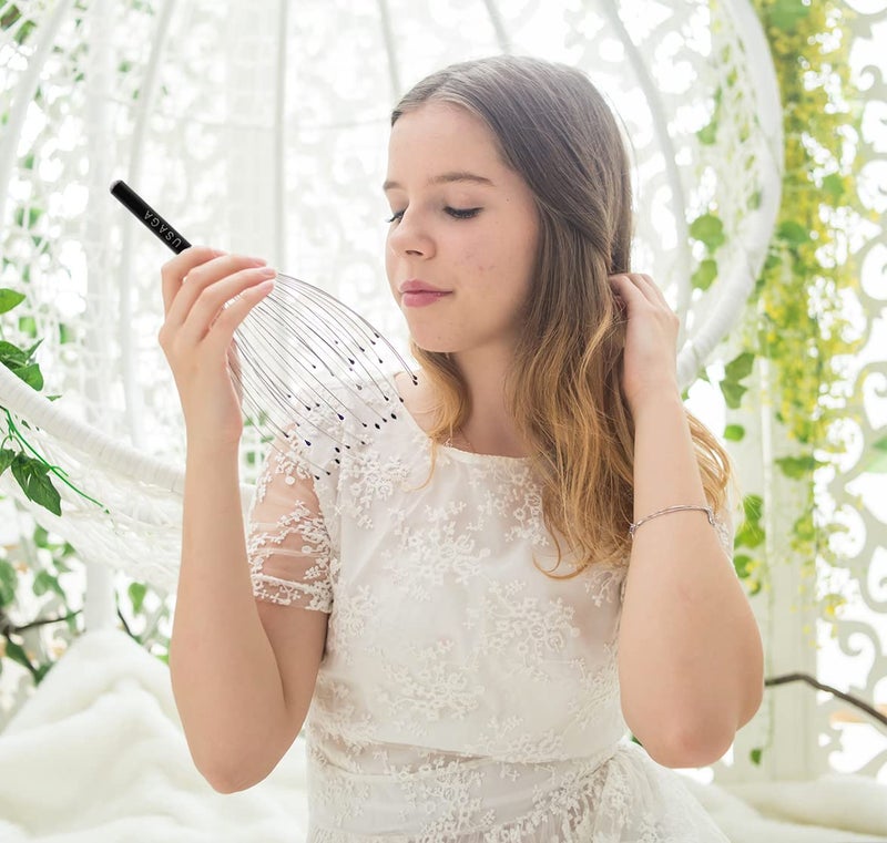 USAGA 36 أصابع جهاز تدليك الرأس جهاز خدش الرأس، هدايا للتخزين للاسترخاء للجسم والرأس (أسود) - Image 2