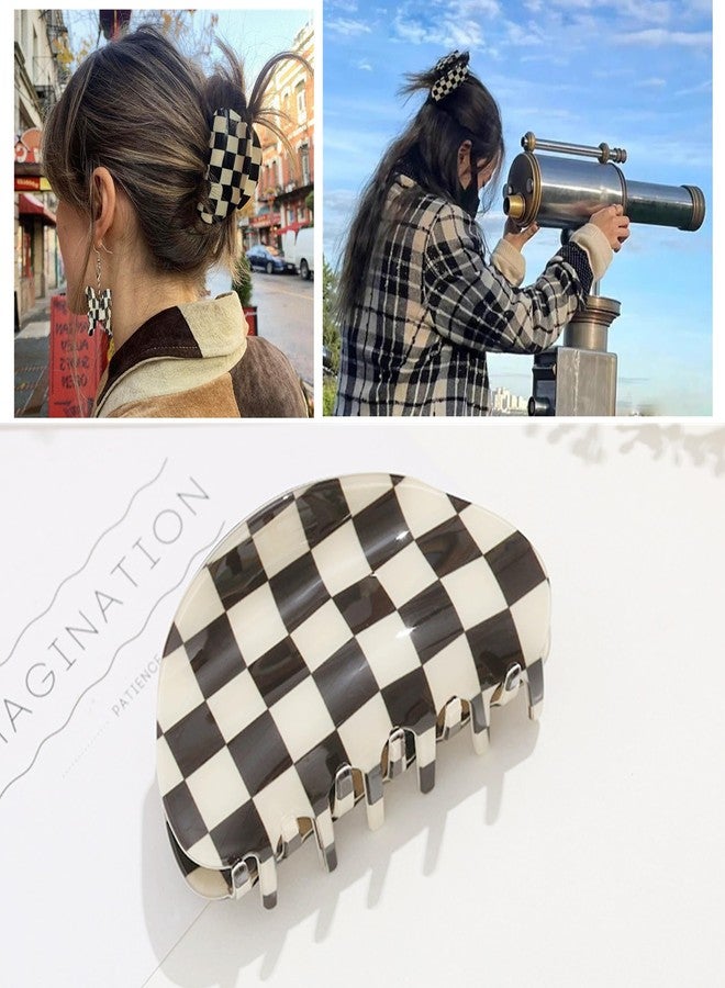 Fsmiling Womens Checkered Hair Clip Medium Checkered Claw Clips Black And White Jaw Clip,3pack - Image 5