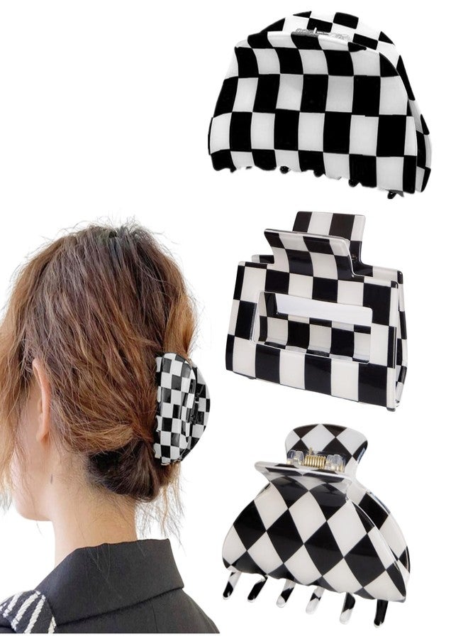 Fsmiling Womens Checkered Hair Clip Medium Checkered Claw Clips Black And White Jaw Clip,3pack - Image 1