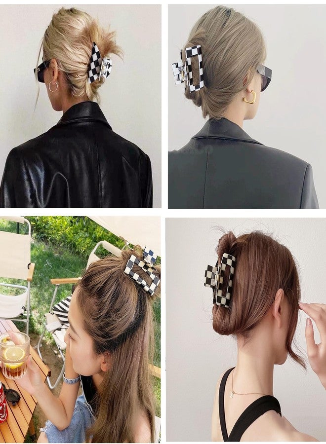 Fsmiling Womens Checkered Hair Clip Medium Checkered Claw Clips Black And White Jaw Clip,3pack - Image 4