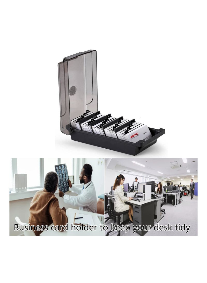 500 Capacity Card Holder Business Card Storage Box, Desktop Card Organizer Card Box with Dividers Business Card Holder with Index Tabs Networking Card Organizer for 500 Cards Storage - Image 2