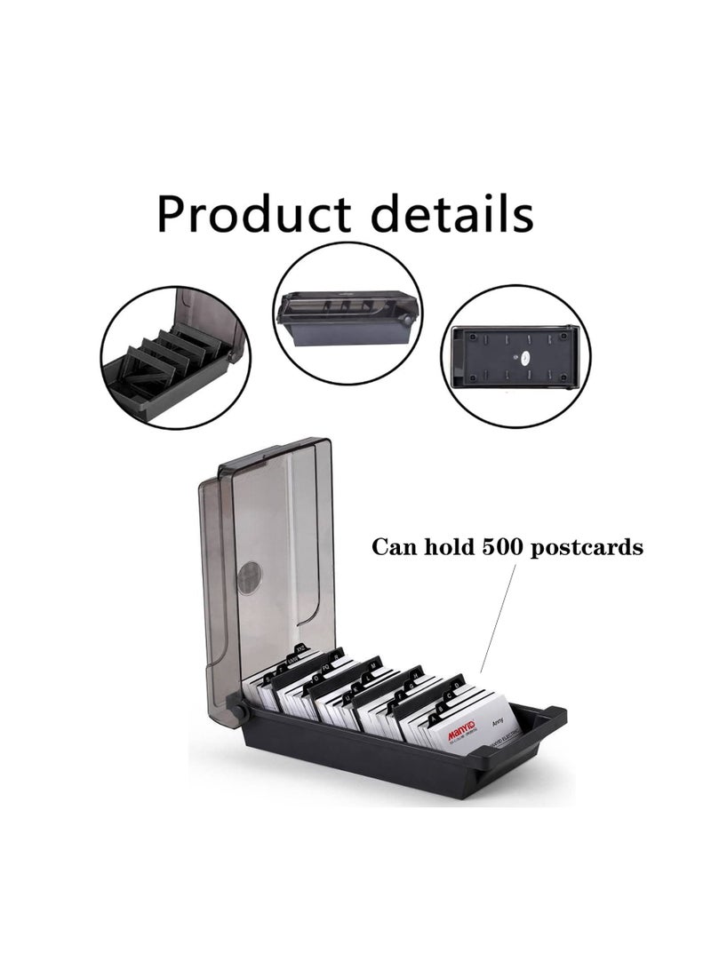 500 Capacity Card Holder Business Card Storage Box, Desktop Card Organizer Card Box with Dividers Business Card Holder with Index Tabs Networking Card Organizer for 500 Cards Storage - Image 4