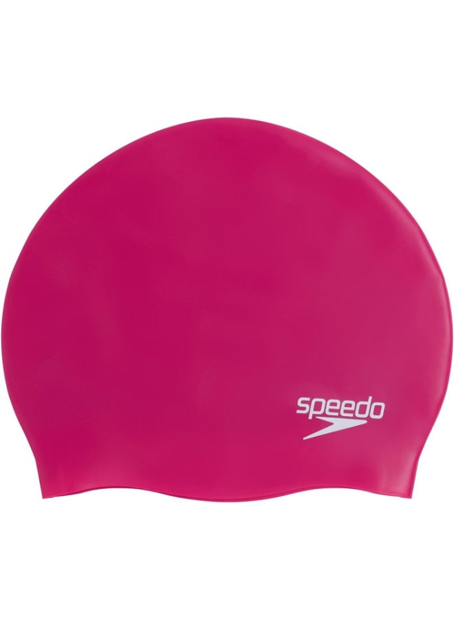 Speedo Plain Moulded Silicone Swim Cap - White/Silver - Image 3