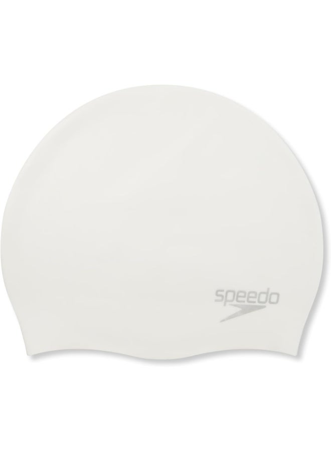 Speedo Plain Moulded Silicone Swim Cap - White/Silver - Image 1