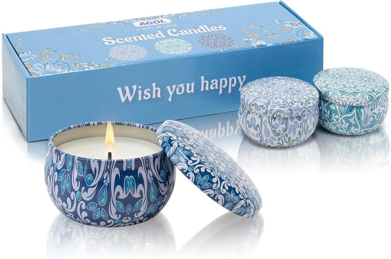 3 Pack Scented Candles Gift, 2.5 oz Aromatherapy Candles for Home Scented, Natural Soy Candles Stress Relief Gift for Women, Portable Small Jar Candles Set Gifts for Mother's Day, Birthday