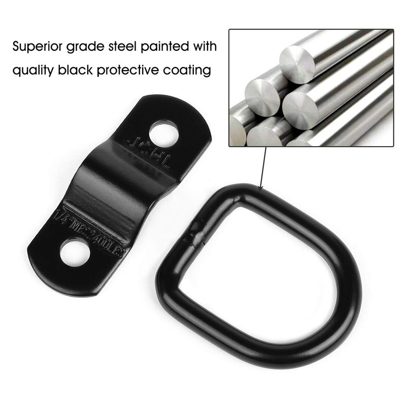 JCHL D Rings Tie Down Anchors Hooks for Trailer Truck Bed Bracket Enclosed Points Pickup Camper Surface Mount D-Ring Heavy Duty 1/4" 2400 Pound Capacity (4-Pack) - Image 4