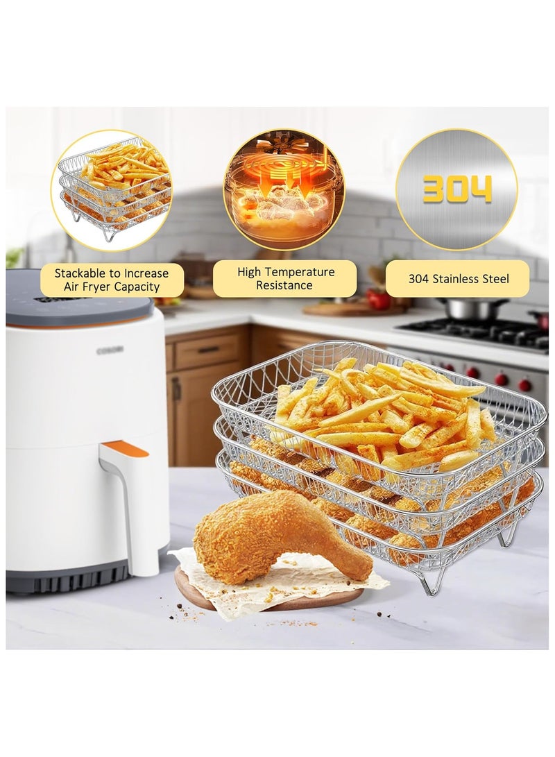 Air Fryer Rack, Stackable Stainless Steel Air Fryer Basket, 3 Layers Cooling Racks for Oven Press Cooker, Rectangle AirFryer Accessories (7.68"Lx5.31"Hx3.54"H) - Image 1