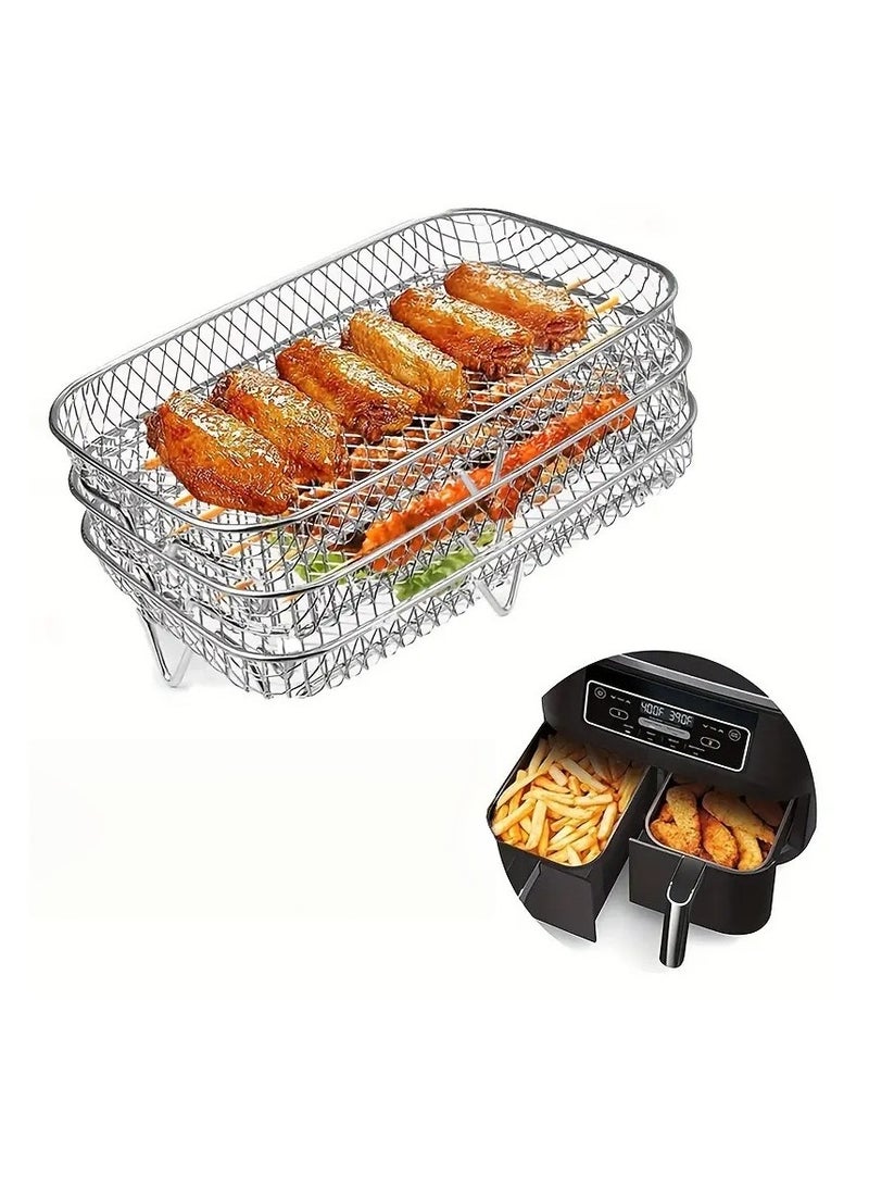 Air Fryer Rack, Stackable Stainless Steel Air Fryer Basket, 3 Layers Cooling Racks for Oven Press Cooker, Rectangle AirFryer Accessories (7.68"Lx5.31"Hx3.54"H) - Image 2