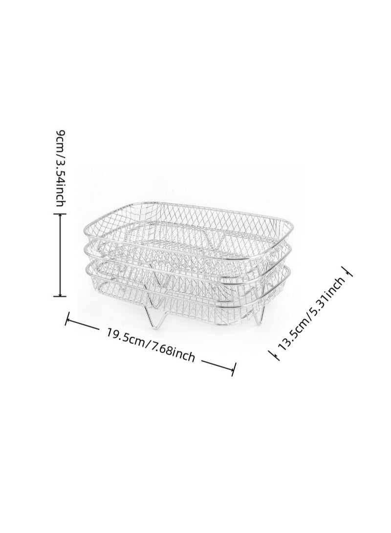 Air Fryer Rack, Stackable Stainless Steel Air Fryer Basket, 3 Layers Cooling Racks for Oven Press Cooker, Rectangle AirFryer Accessories (7.68"Lx5.31"Hx3.54"H) - Image 3