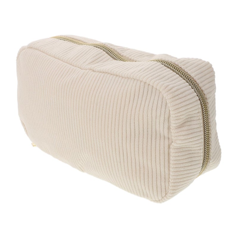 Large Capacity Corduroy Makeup Pouch Set 3 Pcs Beige 21x11x6cm Travel Organizer - Image 3