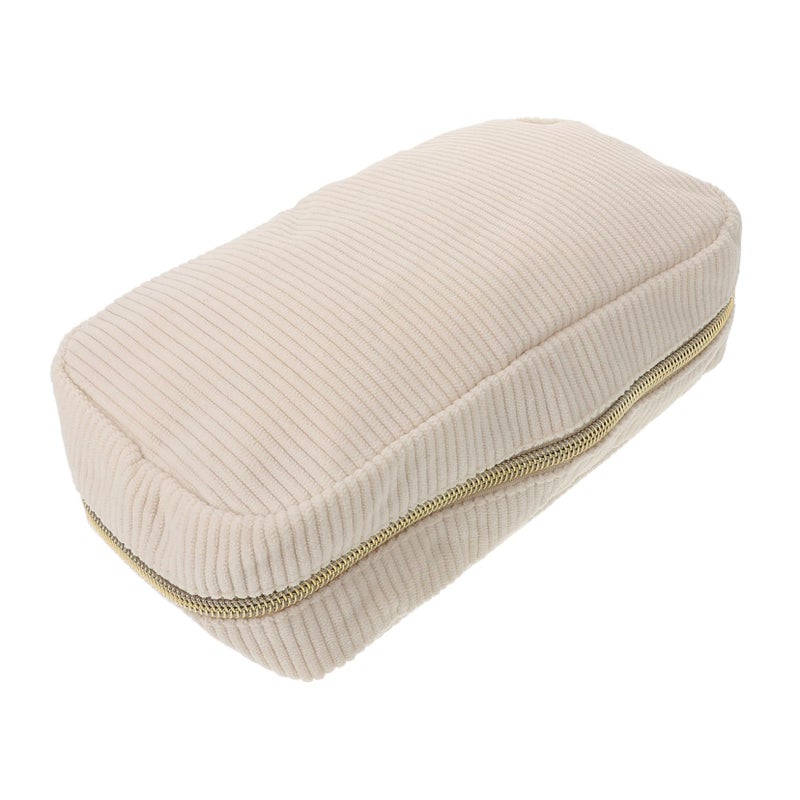 Large Capacity Corduroy Makeup Pouch Set 3 Pcs Beige 21x11x6cm Travel Organizer - Image 5