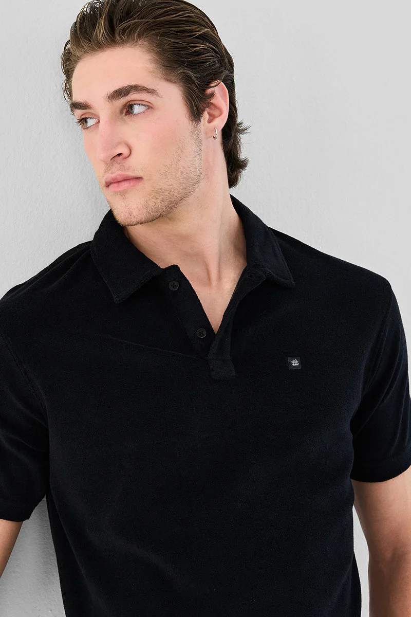 Snitch Black Cotton Blend Polo Regular Fit T-Shirt for Men | Best Price UAE