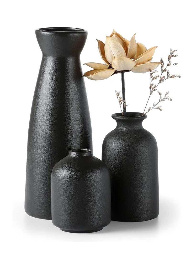 Ceramic Vase Set 3 Small Flower Vases for Modern Home Decor Decorative Vase for Pampas Grass and Dried Flowers Black - Image 1