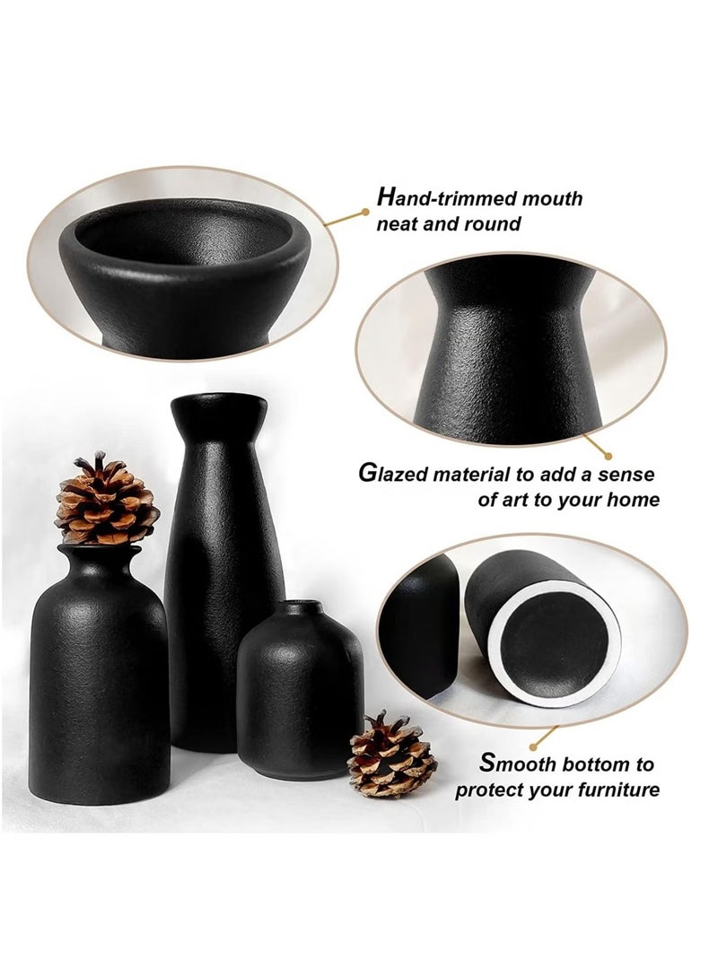 Ceramic Vase Set 3 Small Flower Vases for Modern Home Decor Decorative Vase for Pampas Grass and Dried Flowers Black - Image 5